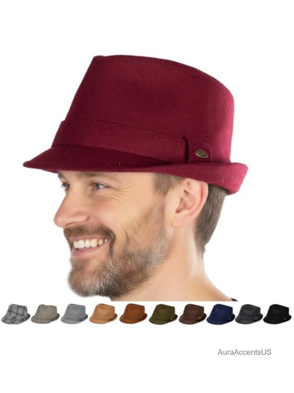 Mens Wool Blend Fedora Trilby Dress Hat Adjustable Satin Lined